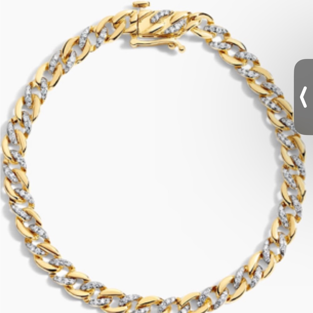 14 k yellow gold cuban link bracelet lab diamond.Brand:brilliant earth.Like new